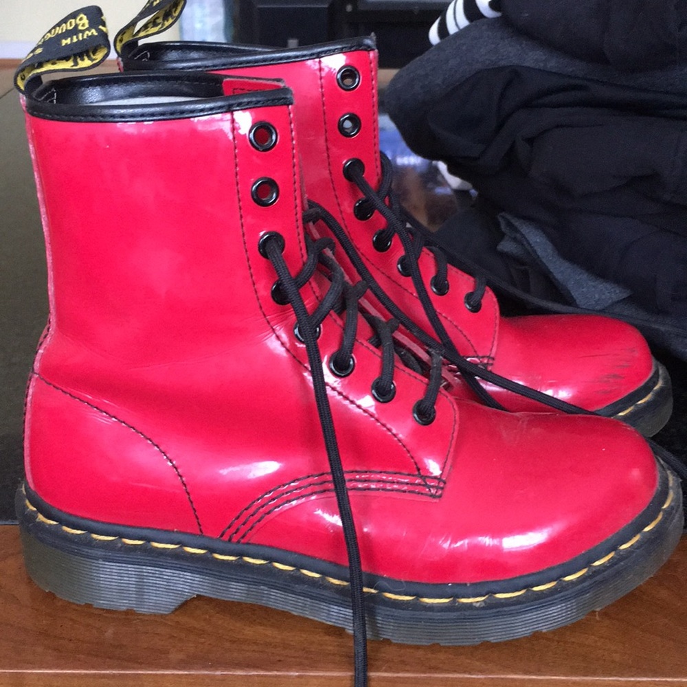 Red Dr. Marten combat style boots